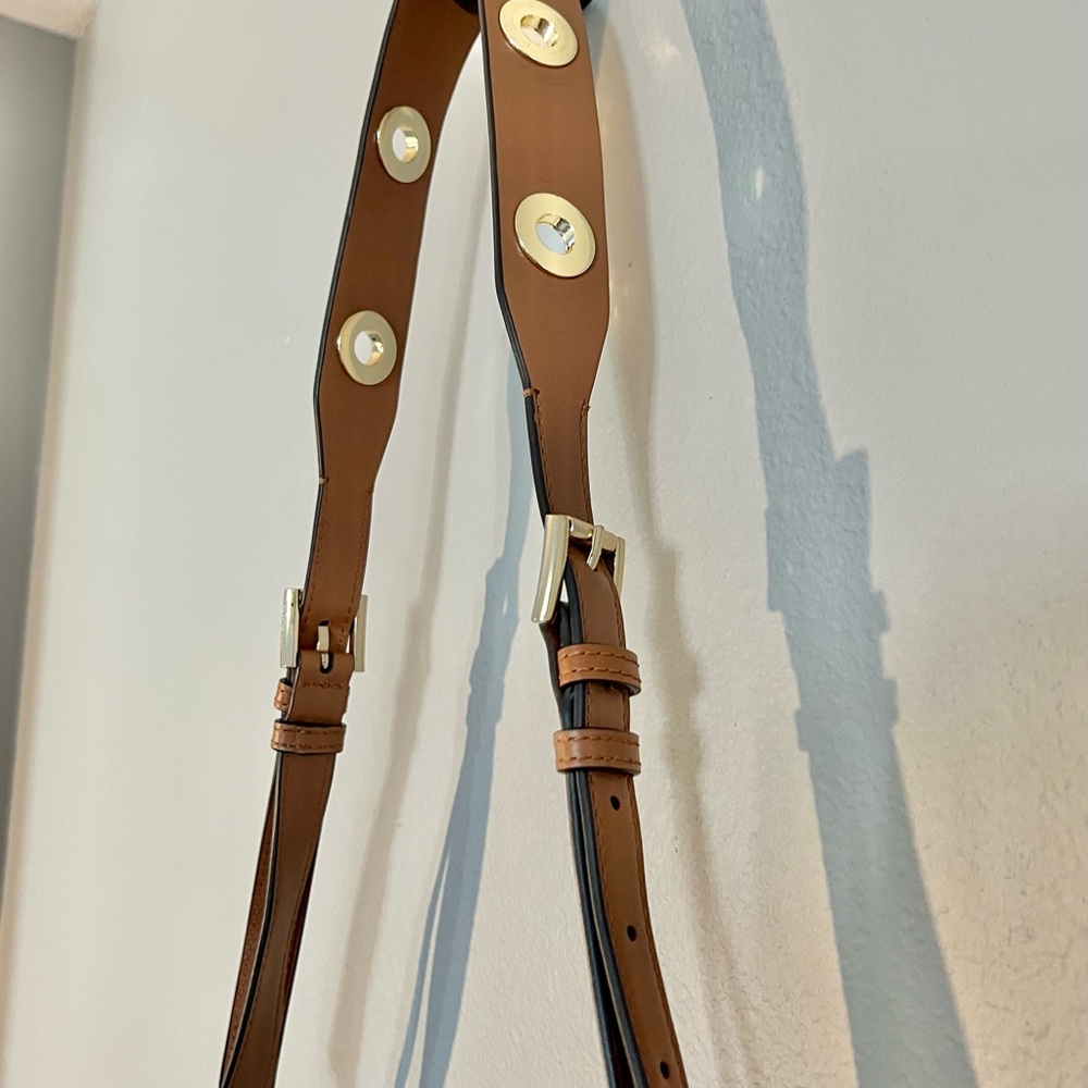 Michael Kors linen and leather crossbody bag with gold hardware